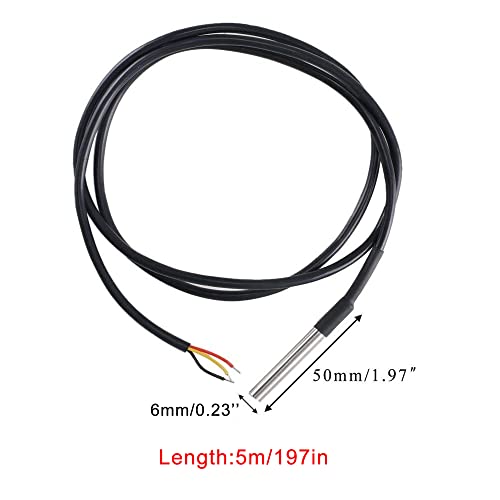 5pcs 5m DS18B20 Digital Thermistor Probe Temperature Sensor Waterproof Temperature Probe Stainless Steel Resistance Thermal Cable -55°C to +125°C Compatible with Arduino and Raspberry pi
