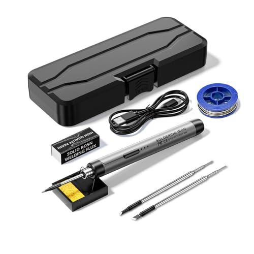 Treedix Mini Cordless Soldering Iron Kit Portable Soldering Iron 3 Temperature Adjustment Soldering Iron Tool Kit USB Rechargeable 8-10W for DIY Electronic Equipment Soldering Projects