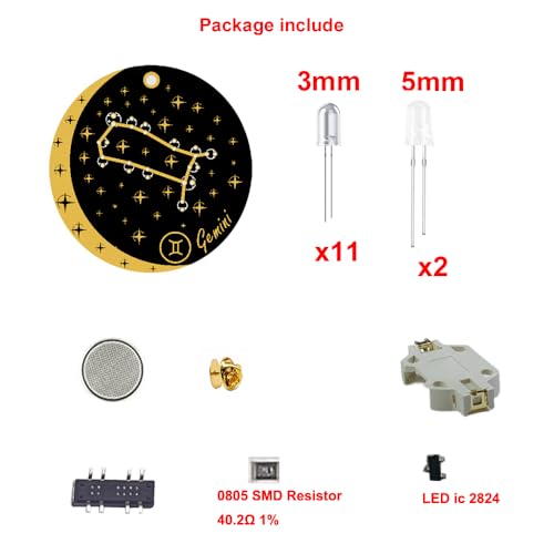 Treedix Soldering Practice Kit Star Signs Electronics DIY Soldering Project Kit Light up Creative Present, New Version With Battery For Beginners, Students and DIYers (Gemini)