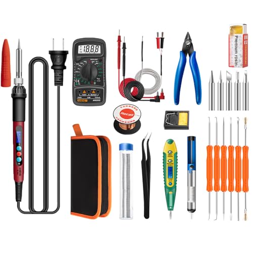 Soldering Iron Kit, 60W Soldering Gun, LCD Digital Adjustable Temperature 180-500℃, Fast Heating Ceramic Thermostatic Design Soldering Tool for Electric, DIY Welding