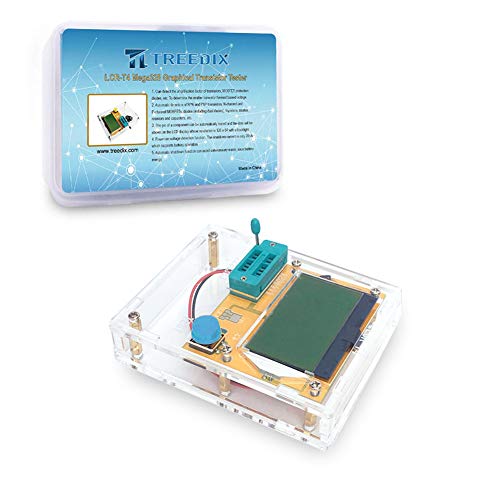 Treedix LCR-T4 Mega328 Graphical Transistor Tester Kit SCR ESR Transistor Diode Resistance and Capacitance Meters with Battery Buckle and Acrylic Case