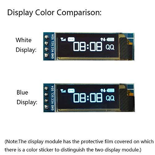 Treedix 2pcs 0.91 inch OLED Display Module White Blue Color Display I2C Interface SSD1306 OLED Screen Driver DC 3.3V~5V Compatible with Arduino Raspberry Pi