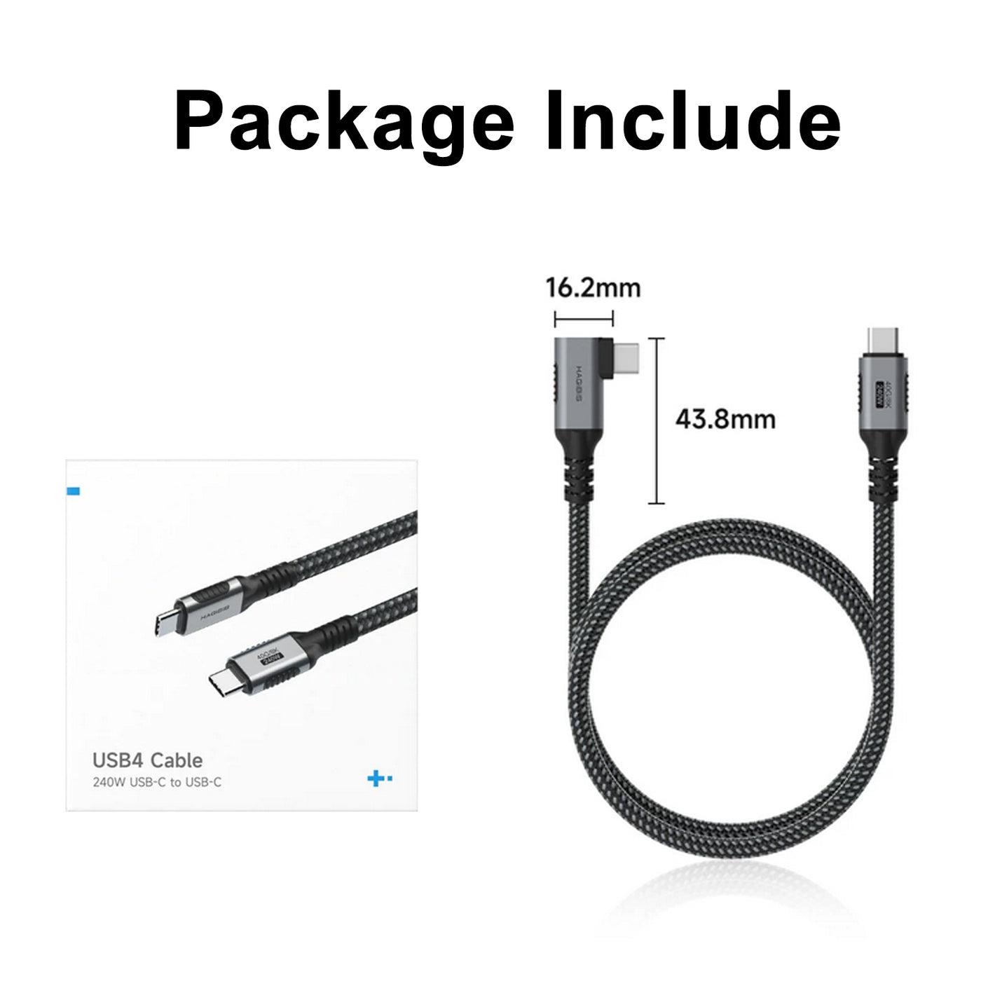 Treedix USB C Cable 1.2m, 40Gbps 8K@60Hz 240W USB4 Charging Cable, PD3.1 Fast Charge 48V/5A, High Density Braided USB C to USB C Cord Compatible with MacBook, Laptop, Tablet, Phone, Gaming Console(L-shaped)