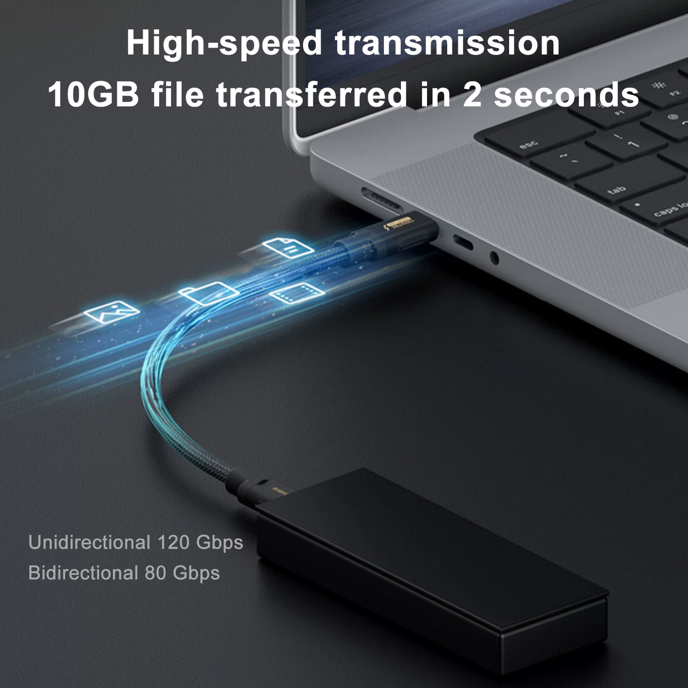 Thunderbolt 5 Cable , 120Gbps (Unidirectional 120Gbps / Bidirectional 80Gbps), 16K@60Hz, PD240W Fast Charging (48V/5A), Daisy Chain Multi-Display, Compatible with Thunderbolt 4/3 & USB-C（1m）