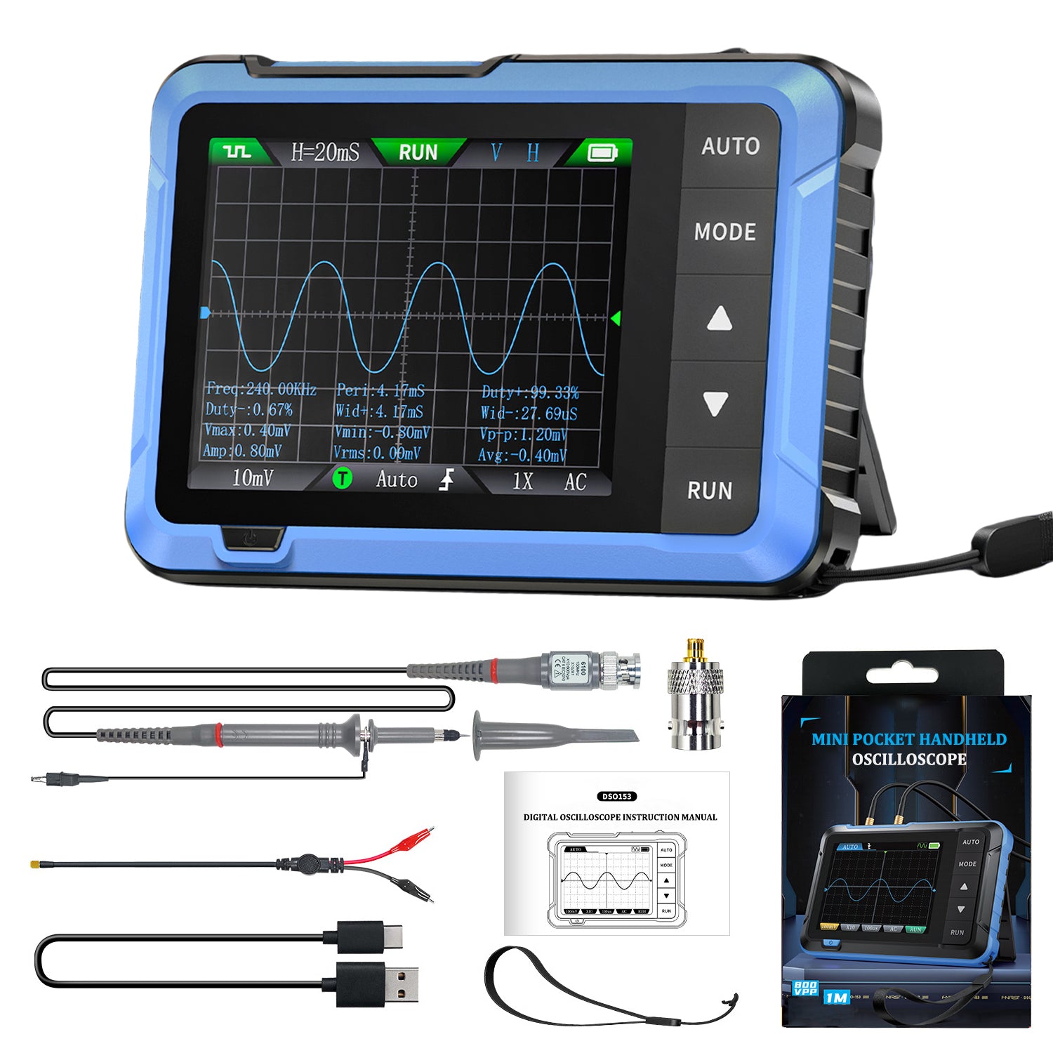 Treedix DSO510 2-in-1 Smart Oscilloscope, 2.8inch Oscilloscope&DDS Signal Generator,10M Bandwidth 48MS/s High Sampling Rate, Portable Digital Oscilloscope with 13 Adjustable Waveforms, 3 Trigger Modes