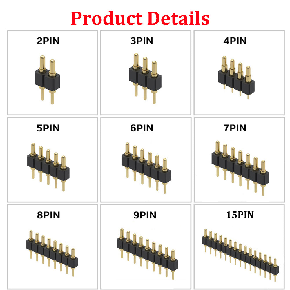 Treedix 10 Stück vergoldete gefederte Pogo-Pins mit Fingerhut, 7,5 mm langer Stift, männlicher Feder-Pogopin-Header, Zielanschluss, Durchgangshalterung für PCB