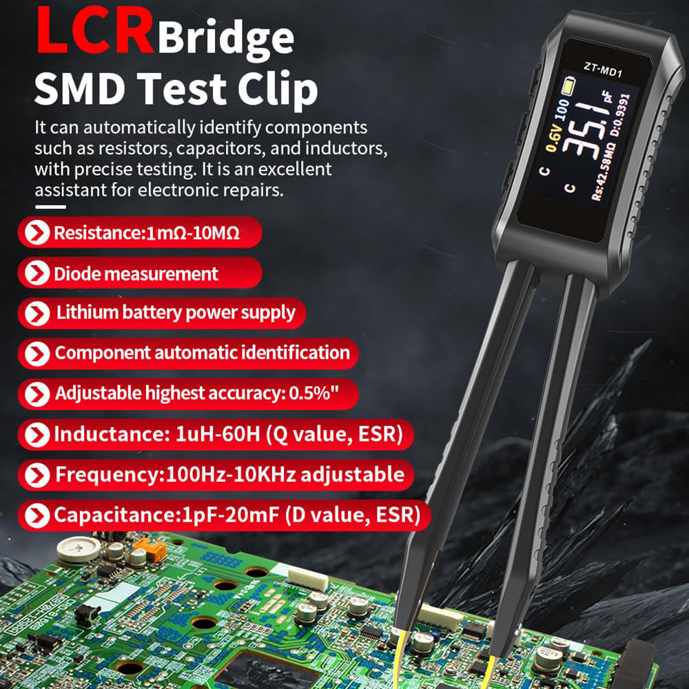 Treedix Mini Smart Pinzetten-LCR-Meter/ESR-Messgerät, Mini Smart SMD-Tester zur automatischen Identifizierung von Widerständen/Kondensatoren/Induktivitäten/Dioden/Spannung/Frequenz, LCR-Meter Pinzette misst Frequenzen von 100Hz/1KHz/10KHz
