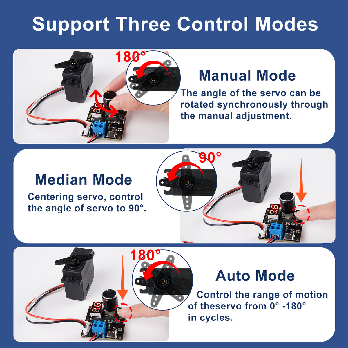 Treedix Testeur de servomoteur numérique RC 2 pièces avec protection contre les surintensités, 3 modes de contrôle, 2 modes d'affichage, DC5V-8V pour voiture RC, avion, robot et pince mécanique