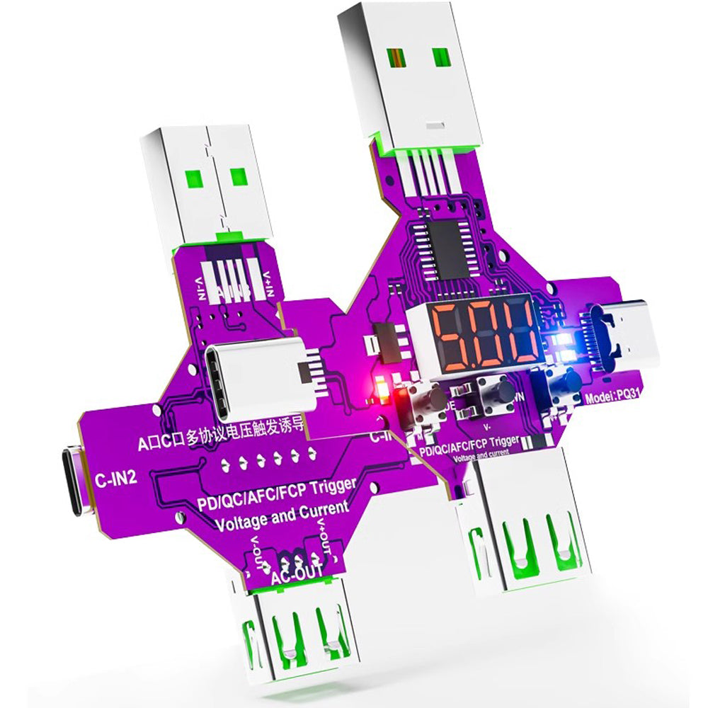 Treedix Voltage Current Tester Multimeter PQ31 Trigger, Digital Voltage and Current Meter, PD/QC/AFC/FCP Multiprotocol Voltage Meter Fast Protocol Charge Trigger 3 Display Mode with USB to DC5.5 Cable