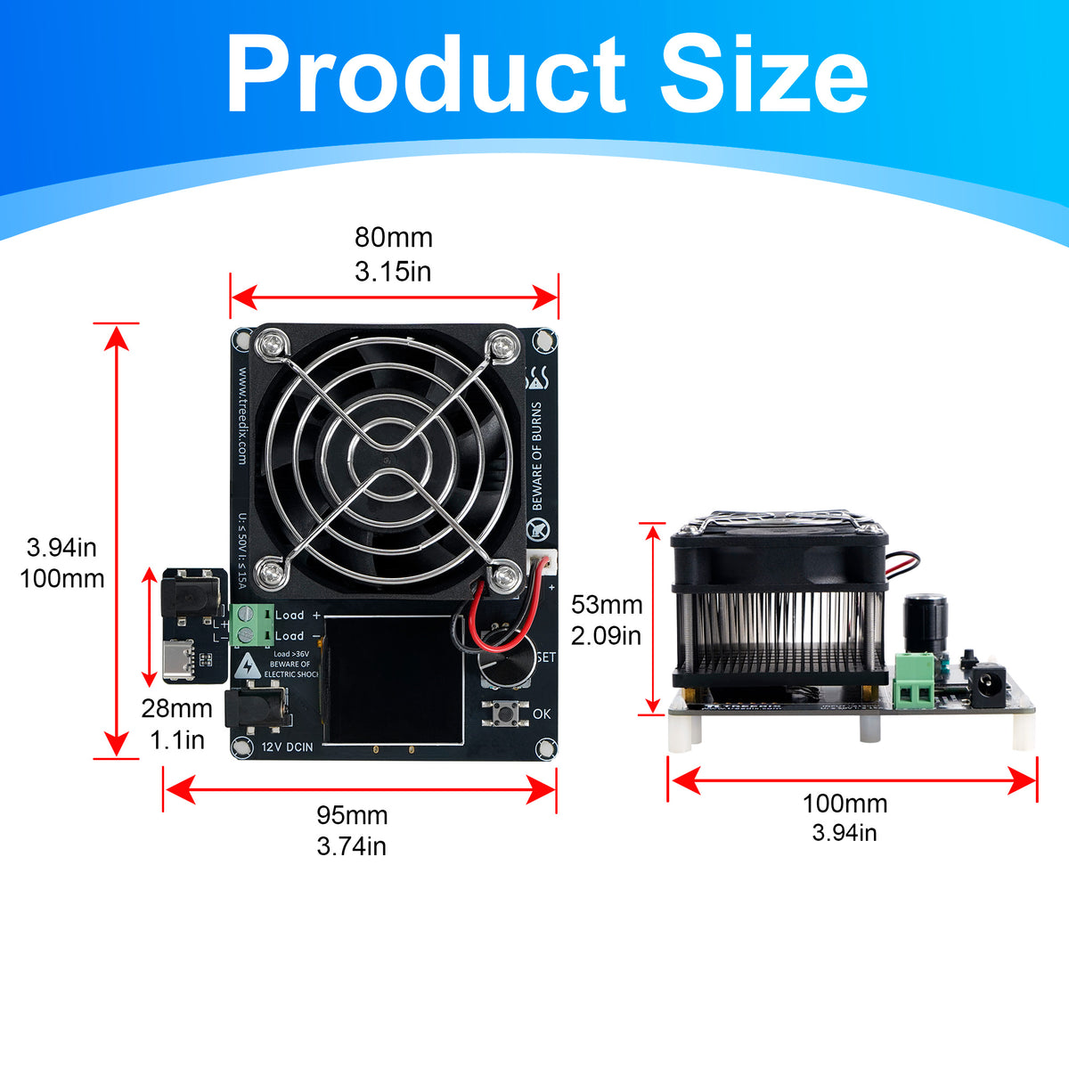 Treedix 120W Mini Electronic Load Tester Constant Current Discharge Module Battery Load Tester with Color Screen for Li-ion Capacity Data Monitoring