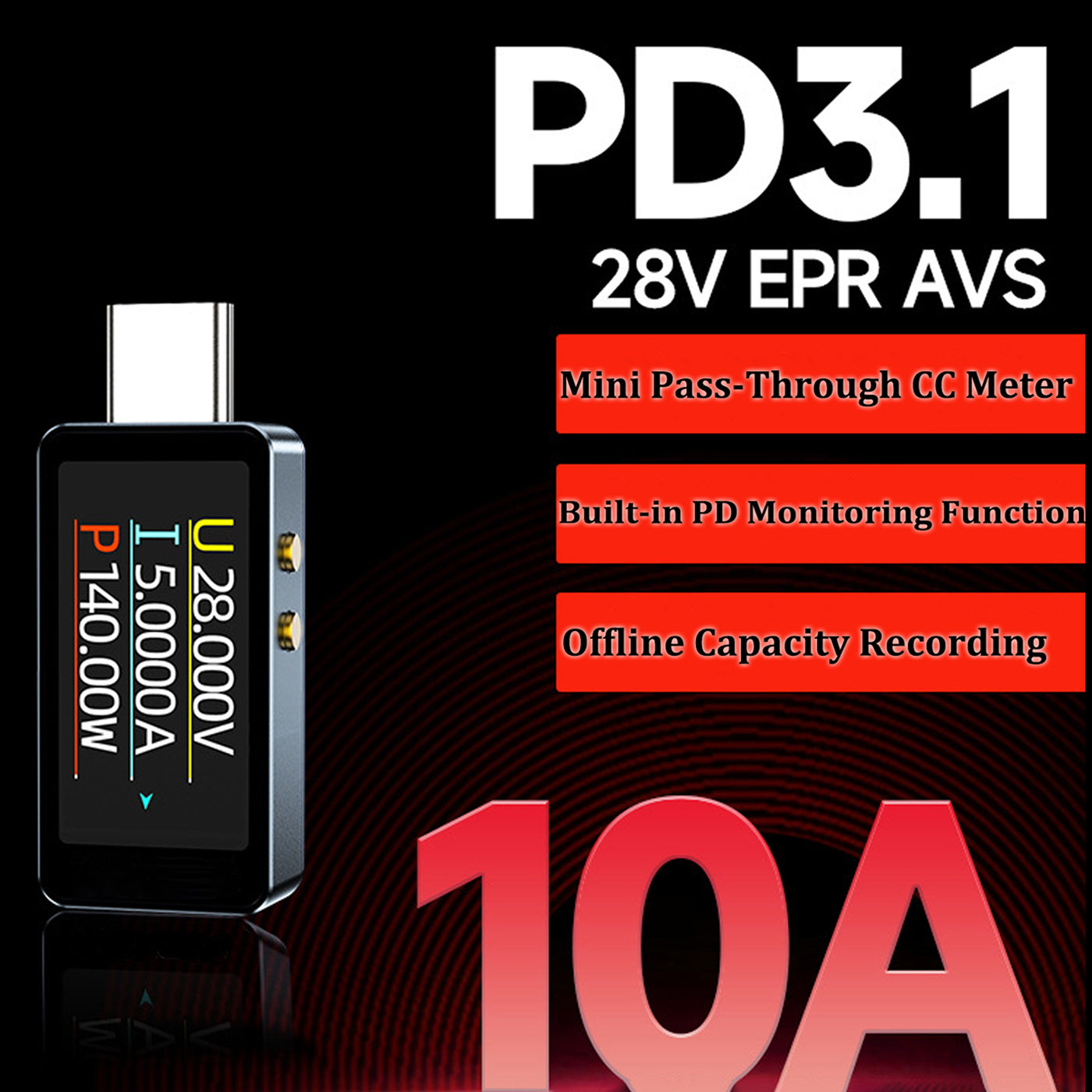 Treedix USB-Spannungs- und Strommessgerät, PD3.1 DC 4-28V mit Abschaltschutz, Hochgeschwindigkeits-Sampling Strom-Spannungsmessgerät, Multifunktions-Tester, Farbdisplay LCD USB-Ladegerät-Tester