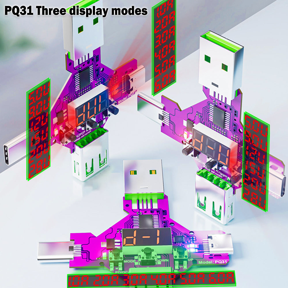 Treedix Voltage Current Tester Multimeter PQ31 Trigger, Digital Voltage and Current Meter, PD/QC/AFC/FCP Multiprotocol Voltage Meter Fast Protocol Charge Trigger 3 Display Mode with USB to DC5.5 Cable