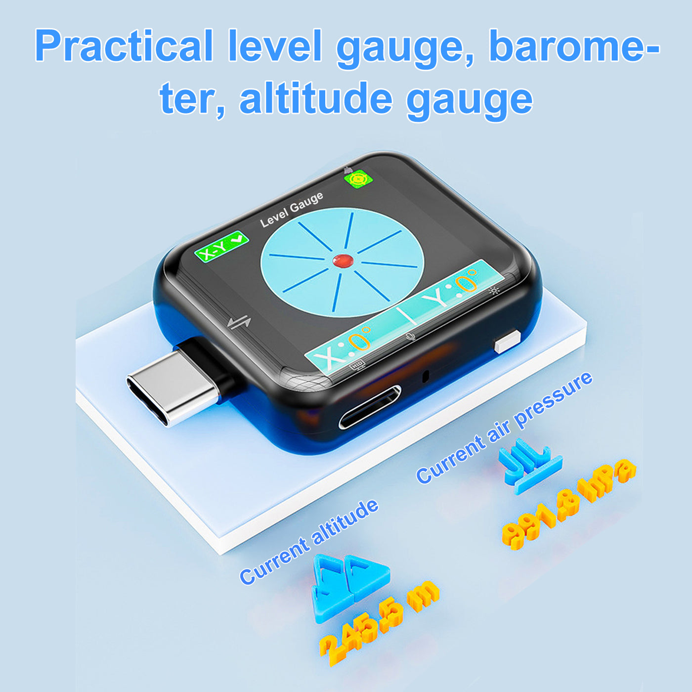 Treedix Touch Screen USB Tester, High-Precision Digital Multimeter, USB Voltmeter Ammeter, 6-in-1 with Gravity Sensing, Level, Barometer, Altimeter, Ripple Measurement, Curve Graph, Battery Capacity Tester