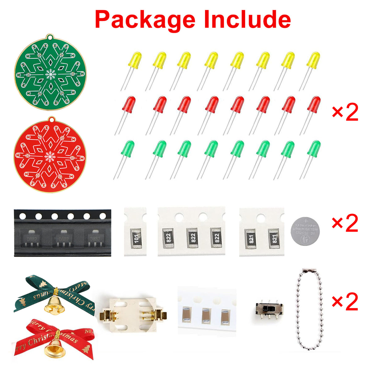 Treedix 2個セット はんだ付け学習キット クリスマス用 初心者向けはんだ付けキット：DIY点滅LEDツリー＆スノーフレーク飾りはんだ付けキット、学校や家庭での指導学習用楽しい電子工作キット