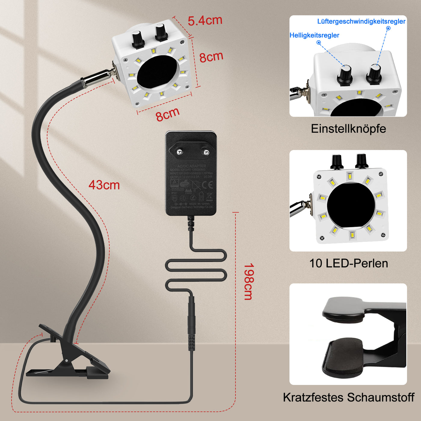 Ventilador extractor de humos de soldadura Treedix: absorbe y elimina el humo de soldadura, con velocidad de viento ajustable, luz LED atenuable, cuello de cisne de silicona, filtros de carbón y manguera de evacuación para soldadura y quemadura de madera