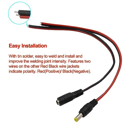 Treedix 10 Pairs 12V 5A DC Male Female Power Pigtail Barrel Plug Connector Cable, 2.1mm x 5.5mm Male Female DC Pigtail Connectors for CCTV Security Camera and 12V Power Supply Adapter 30cm