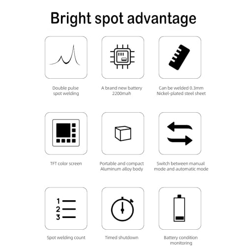 Battery Spot Welder, Handheld Spot Welder Dual Pulse Output, 11 Gear Adjustable, 2200mAh Spot Welding 0.1-0.3mm for 18650 Batter with Nickel, Welding Nickel Sheets, Iron, Stainless Steel
