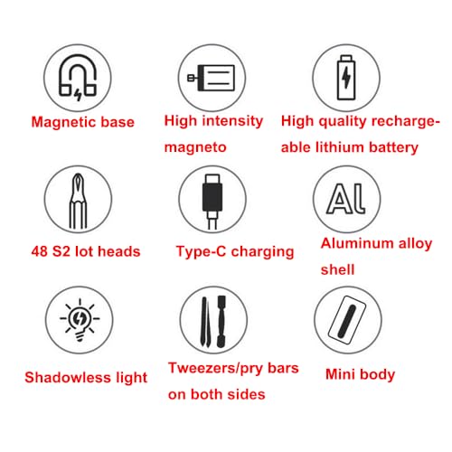 Treedix 50-in-1 Mini-Elektroschraubendreher, kabellos, max. 3,5 Nm, kleines Präzisions-Schraubendreher-Set mit 48 Teilen in zwei Schraubendreher-Bit-Längen, Pinzette, Brechstange, kompatibel für die Reparatur von Elektronik, Telefon, PC