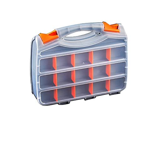 Treedix Double Sided Storage Organizer Carrying Case with 30 Compartments, Removable Plastic Partition, Hardware Box Storage, Excellent for Screws, Nuts, Small Parts，12.4 * 9.84 * 2.95in