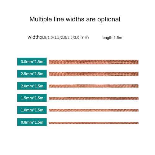 Treedix 6 Pieces of Solder Wick Braid with Flux Super 5ft Length 0.8mm,1 mm, 1.5mm, 2 mm, 2.5 mm, 3 mm Width No-Clean Soldering Wick Wire Roll and Disassemble Electrical Components