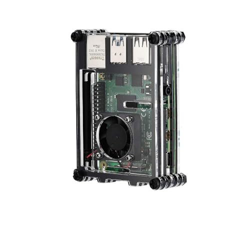Treedix Acrylic Shell Transparent Black Case + Cooling Fan + Heat Sink Compatible with Raspberry Pi 4