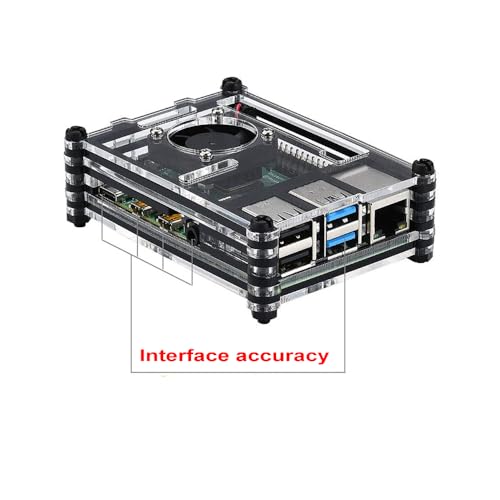 Treedix Acrylic Shell Transparent Black Case + Cooling Fan + Heat Sink Compatible with Raspberry Pi 4
