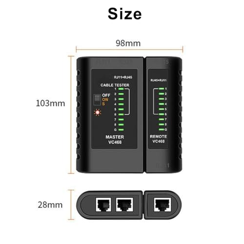 Treedix Network Cable Tester Ethernet Cable Tester Tool Continuity Tester with RJ45 RJ11 for CAT5 CAT6 Telephone Line Test (Black)