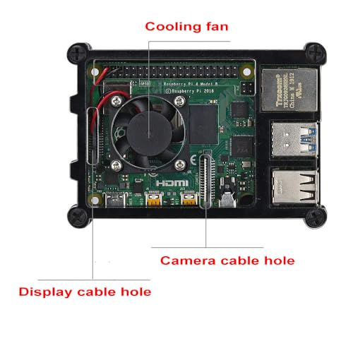 Treedix Acrylic Shell Transparent Black Case + Cooling Fan + Heat Sink Compatible with Raspberry Pi 4