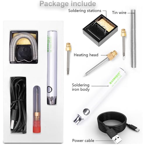 Treedix Cordless Soldering Iron Kit Mini USB Soldering Iron Pen 5V 8W USB Charger Soldering Tool Fast Heating Core Adjustable Temperature Soldering Tool with Soldering Stand for Electronics,DIY