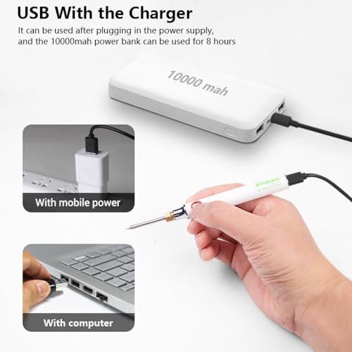 Treedix Kabelloses Lötkolben-Set, Mini-USB-Lötkolbenstift, 5 V, 8 W, USB-Ladegerät, Lötwerkzeug, schnell aufheizender Kern, einstellbare Temperatur, Lötwerkzeug mit Lötständer für Elektronik, Heimwerker