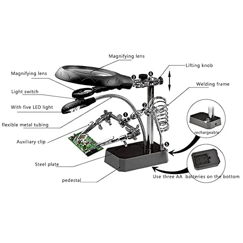 Treedix Desktop Led Lighted Magnifying Glass Adjustable Electronic Equipment Soldering Stations with LED Light and for Soldering Electronic Welding Precision Instrument Repair