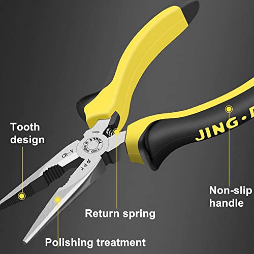 Treedix 6 inch Needle Nose Pliers Multi-function Needle-nose Pliers Professional Needle Nose Spring Loaded Pliers, Used for Cutting Clamping Pinching Jewelry Making