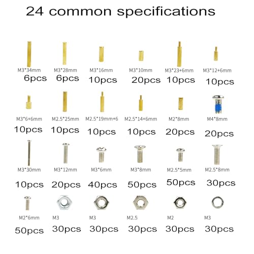 Treedix 532pcs Screw and Copper Pillar Kit M4 M3 M2.5 M2 Brass Set Screws PCB Motherboard Assortment Kit Compatible with Raspberry pi and Arduino