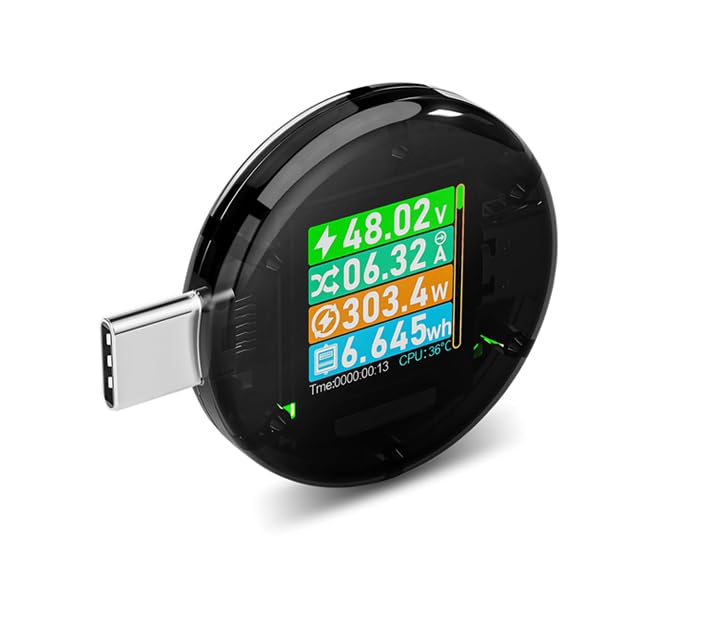 Treedix USB C Leistungsmesser-Tester Typ C PD3.1 600 W DC 4,5 ~ 50 V/0 ~ 6 A USB-Stromspannungsmesser Farb-IPS automatisch drehbarer Bildschirm LCD-Digitalmultimeter Touch-to-Switch-Schnittstelle
