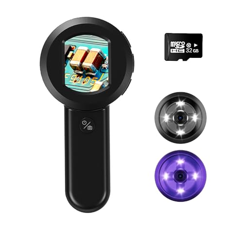 Treedix 100X Digital Magnifier Glass 32GB TF Card Low Vision Aids Portable Electronic Video Magnifier 2inch IPS Screen with Photo Taking,White & Purple Lights for Reading, Repair,Coin Observation