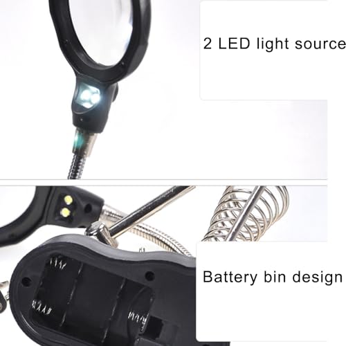 Treedix 12X 3.5X LED Lighted Magnifying Glass Soldering Station Adjustable Angle Helping Hands Magnifier with Auxiliary Clamp and Welding Stands