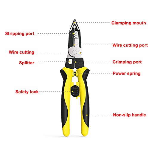 Treedix 7-in-1 Wire Stripper Tool,Multi-Function Hand Tool Wire Stripping Tool Cable Cutters, C-RV Needle Nose Pliers for Electric Cable Stripping Cutting and Crimping