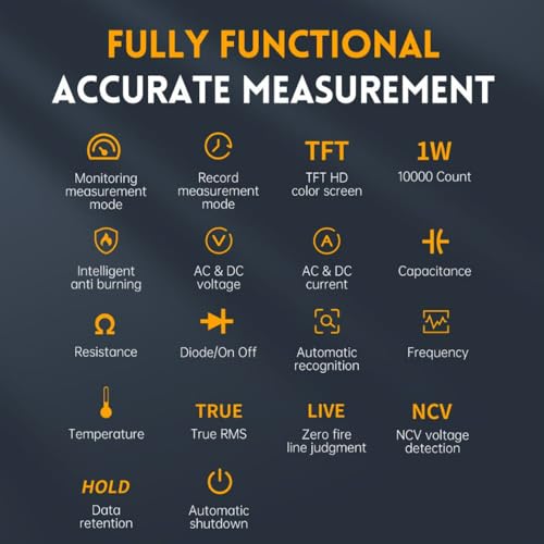 2.4inch TFT Digital Multimeter, 10000 Counts TRMS Non-Contact Voltage Tester, Fast Measures with Voltage,Diode, Resistance, Temperature, Current, Duty-Cycle, Capacitance, Frequency, NCV, LIVE