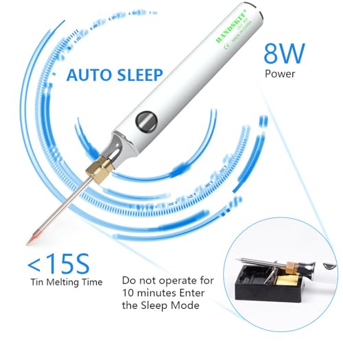 Treedix Cordless Soldering Iron Kit Mini USB Soldering Iron Pen 5V 8W USB Charger Soldering Tool Fast Heating Core Adjustable Temperature Soldering Tool with Soldering Stand for Electronics,DIY