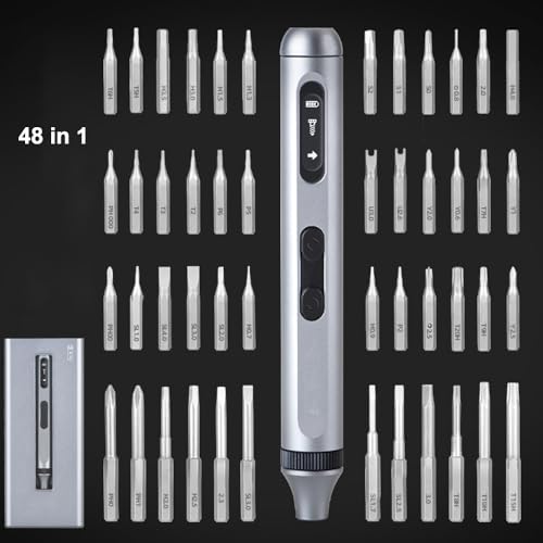Treedix 50 in 1 Mini Electric Screwdriver Cordless Max 3.5N.m Small Precision Screwdriver Set with 48Pcs in two Screwdriver Bits lengths,tweezer,crowbar, Compatible for Electronics Repair,Phone,PC