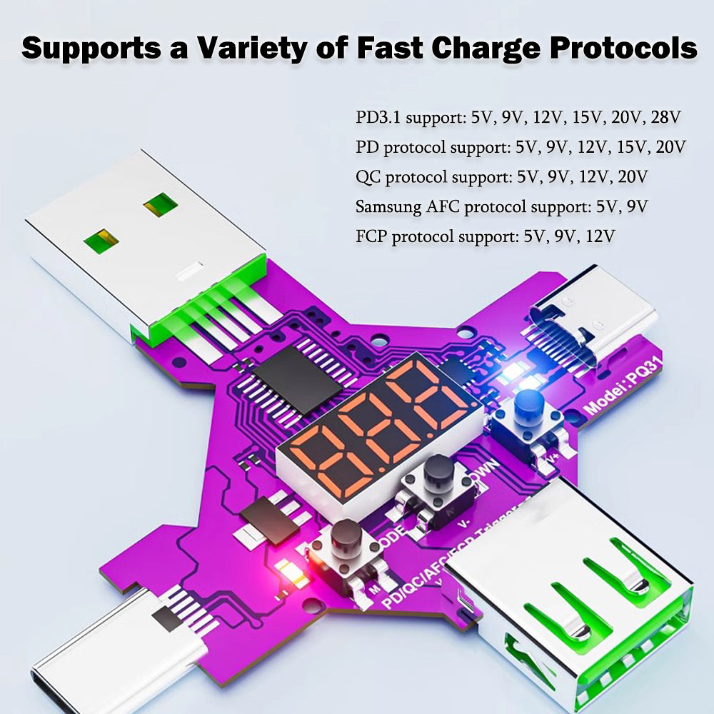 Treedix Voltage Current Tester Multimeter PQ31 Trigger, Digital Voltage and Current Meter, PD/QC/AFC/FCP Multiprotocol Voltage Meter Fast Protocol Charge Trigger 3 Display Mode with USB to DC5.5 Cable