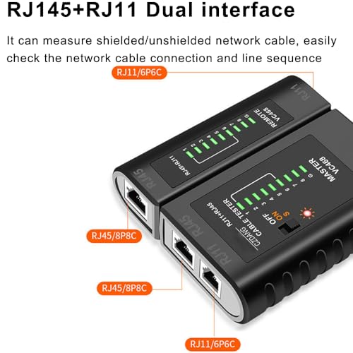Treedix Network Cable Tester Ethernet Cable Tester Tool Continuity Tester with RJ45 RJ11 for CAT5 CAT6 Telephone Line Test (Black)