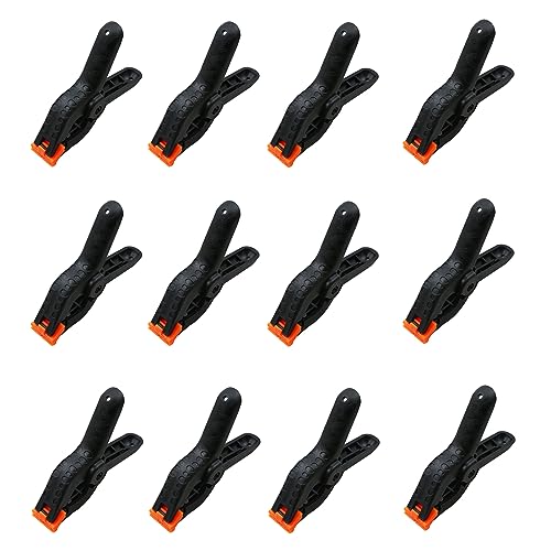 Treedix 12pack 3.5inch Spring Clamps Small Heavy Duty Clips Plastic Clips and Backdrop Clips Clamps for DIY, Gluing, Clamping and Securing