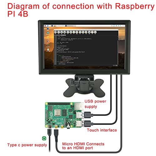 Treedix 10.1 Inch Screen Monitor 1024x600 Small Portable HDMI Monitor w/Stand, IPS Screen Display 1024x600px USB Capacitive Compatible with Raspberry Pi 4B