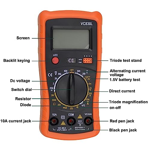 Treedix Digital Display Multimeter Handheld High Precision Digital Multimeter with AC DC Voltmeter & Ohm Volt Amp Tester, Multifunction Battery Tester,Ammeter Voltmeter