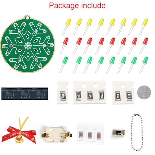 Treedix Soldering Practice Kit DIY Christmas Tree Decoration Soldering Kit, Snowflake Shape Red Green and Yellow LED Flashing Lights, Fun Electronic Project Kit for School and Home Teaching Learning