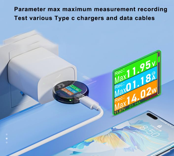 Treedix USB C Leistungsmesser-Tester Typ C PD3.1 600 W DC 4,5 ~ 50 V/0 ~ 6 A USB-Stromspannungsmesser Farb-IPS automatisch drehbarer Bildschirm LCD-Digitalmultimeter Touch-to-Switch-Schnittstelle