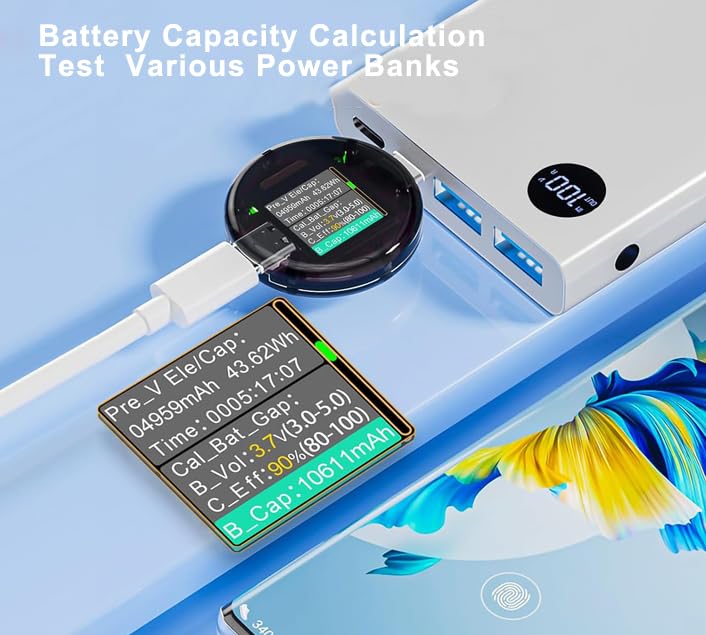 Treedix USB C Leistungsmesser-Tester Typ C PD3.1 600 W DC 4,5 ~ 50 V/0 ~ 6 A USB-Stromspannungsmesser Farb-IPS automatisch drehbarer Bildschirm LCD-Digitalmultimeter Touch-to-Switch-Schnittstelle