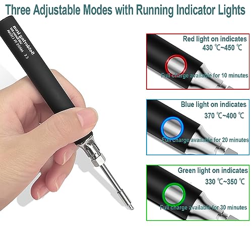 Treedix 8W Cordless Soldering Iron Pen USB Rechargeble Soldering Tool Household Hand-held Soldering Pen Fast Ceramic Heating Adjustable Temperature Soldering Tool Soldering Pen for Electronics,DIY