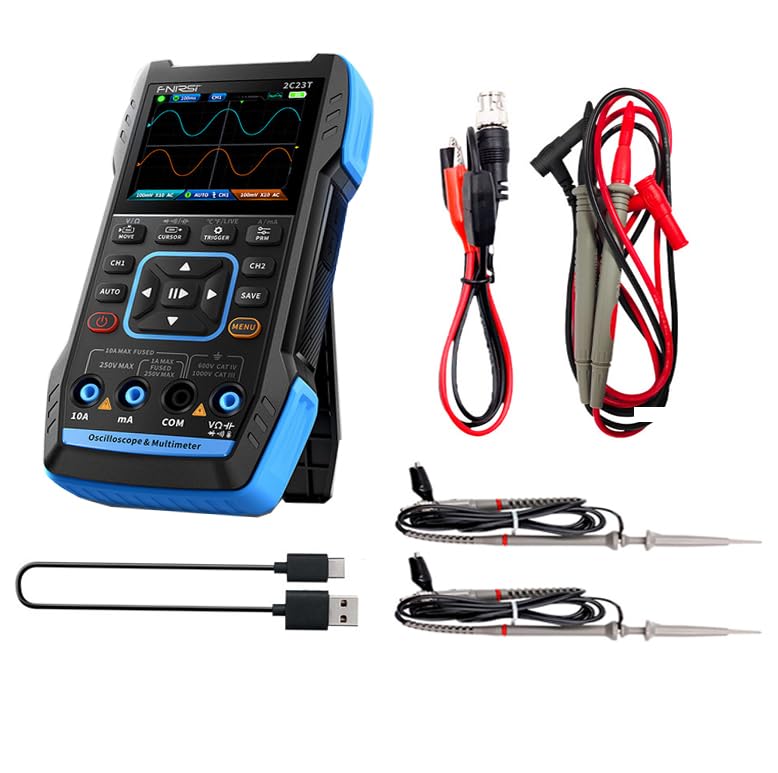 3-in-1-Hand-Digitaloszilloskop, Zweikanal-Oszilloskop, Multimeter, Oszilloskop-Funktionssignalgenerator mit integriertem verstecktem Ständer